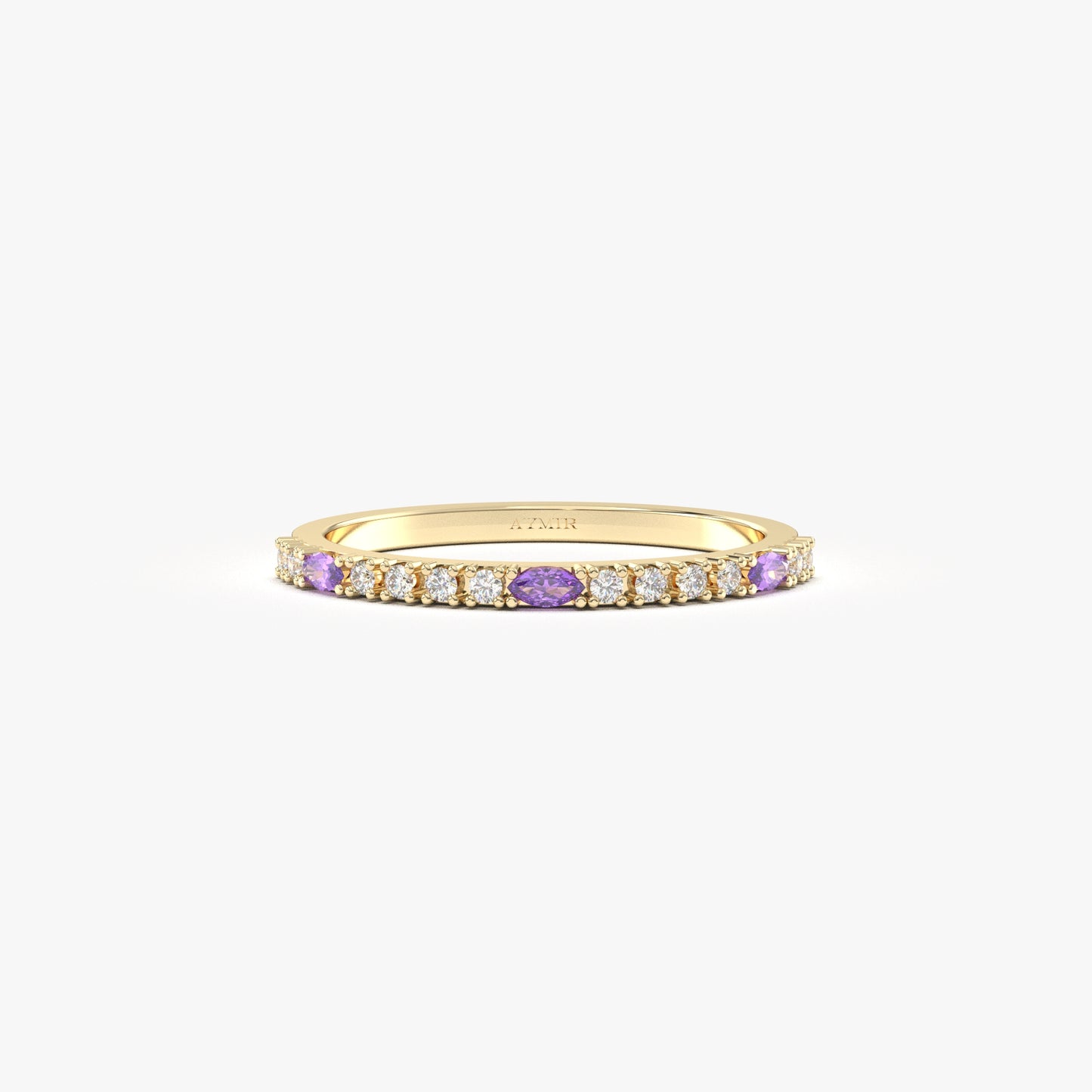 18K Gold Marquise Cut Amethyst and Cz Ring - 2S243AME