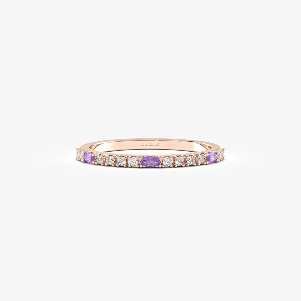 Rose gold purple-stone marquise ring, front view