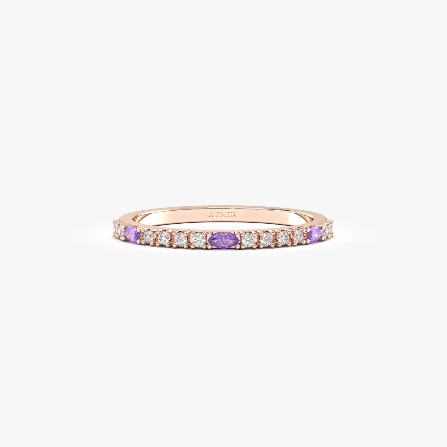 18K Gold Marquise Cut Amethyst and Cz Ring - 2S243AME