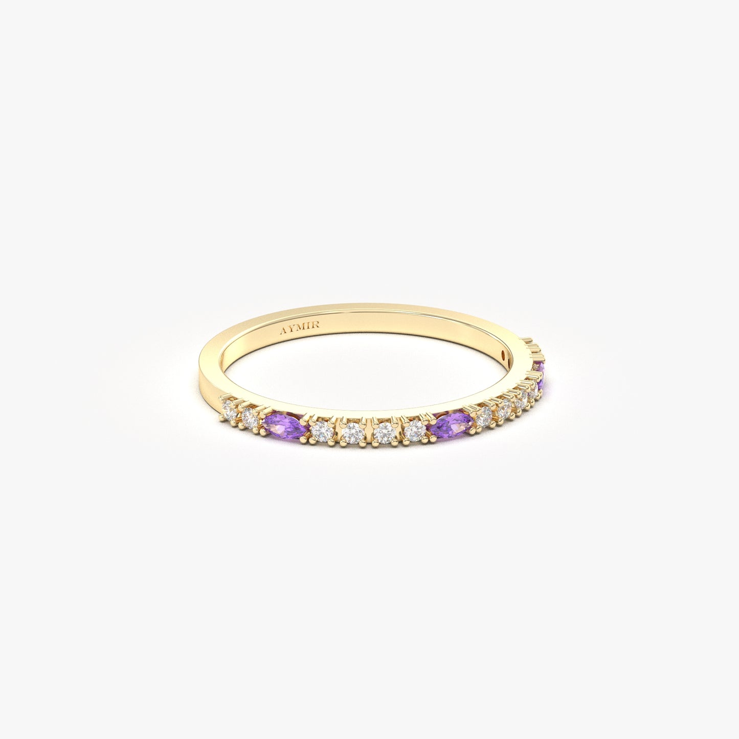 18K Gold Marquise Cut Amethyst and Cz Ring - 2S243AME