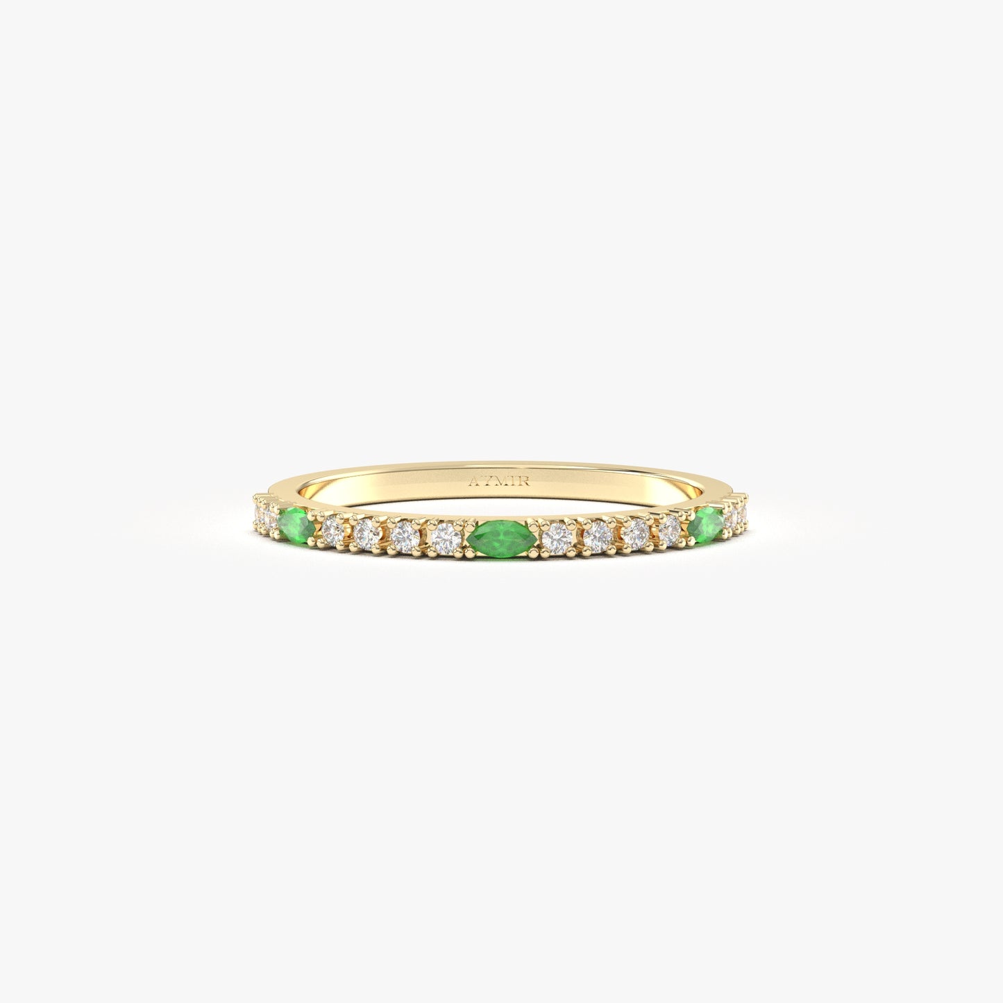 18K Gold Marquise Cut Emerald and Cz Ring - 2S243EME