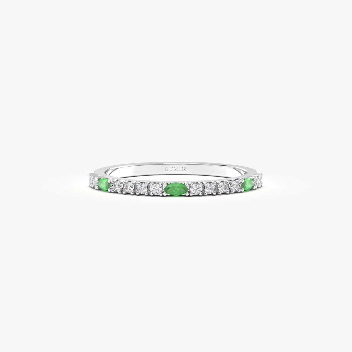 White gold green-stone marquise ring, front view