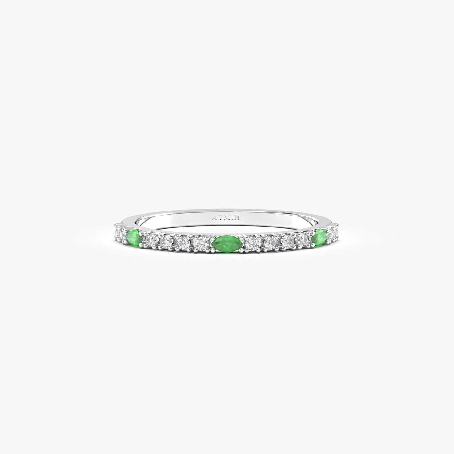 18K Gold Marquise Cut Emerald and Cz Ring - 2S243EME
