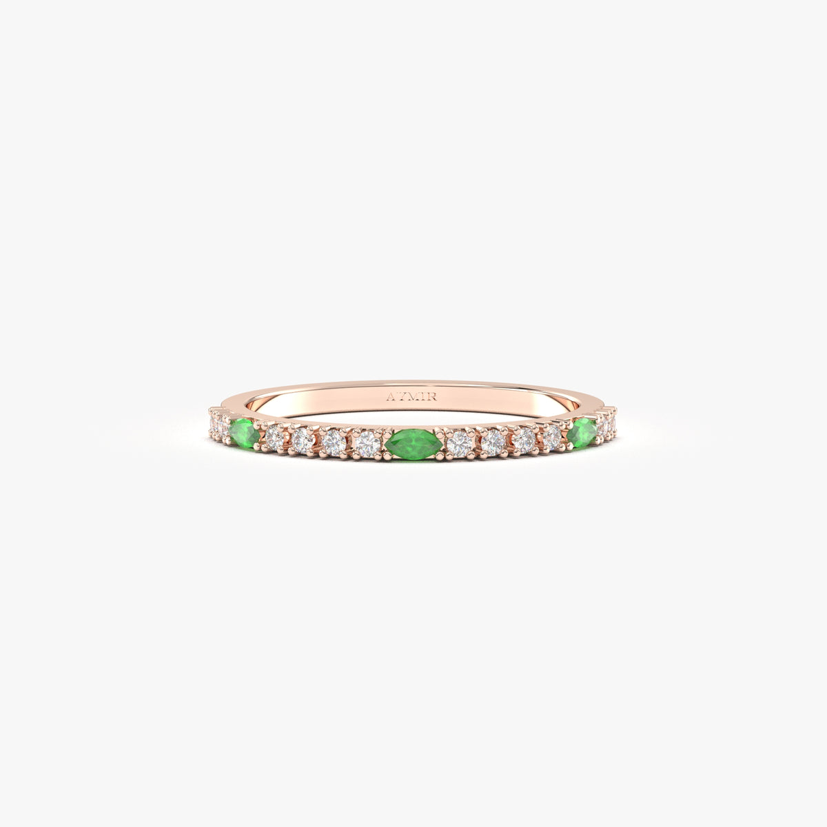 Rose gold green-stone marquise ring, front view