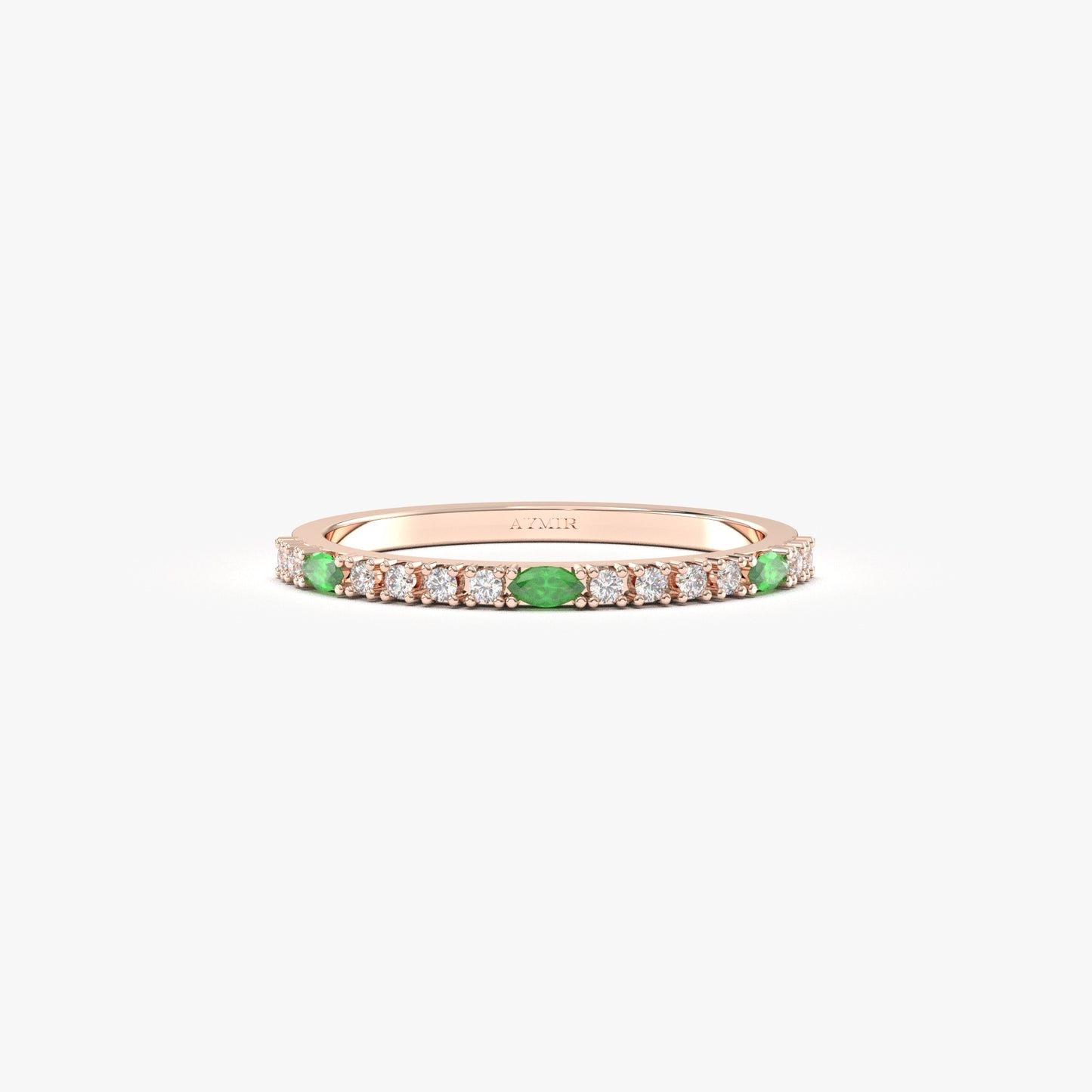 18K Gold Marquise Cut Emerald and Cz Ring - 2S243EME