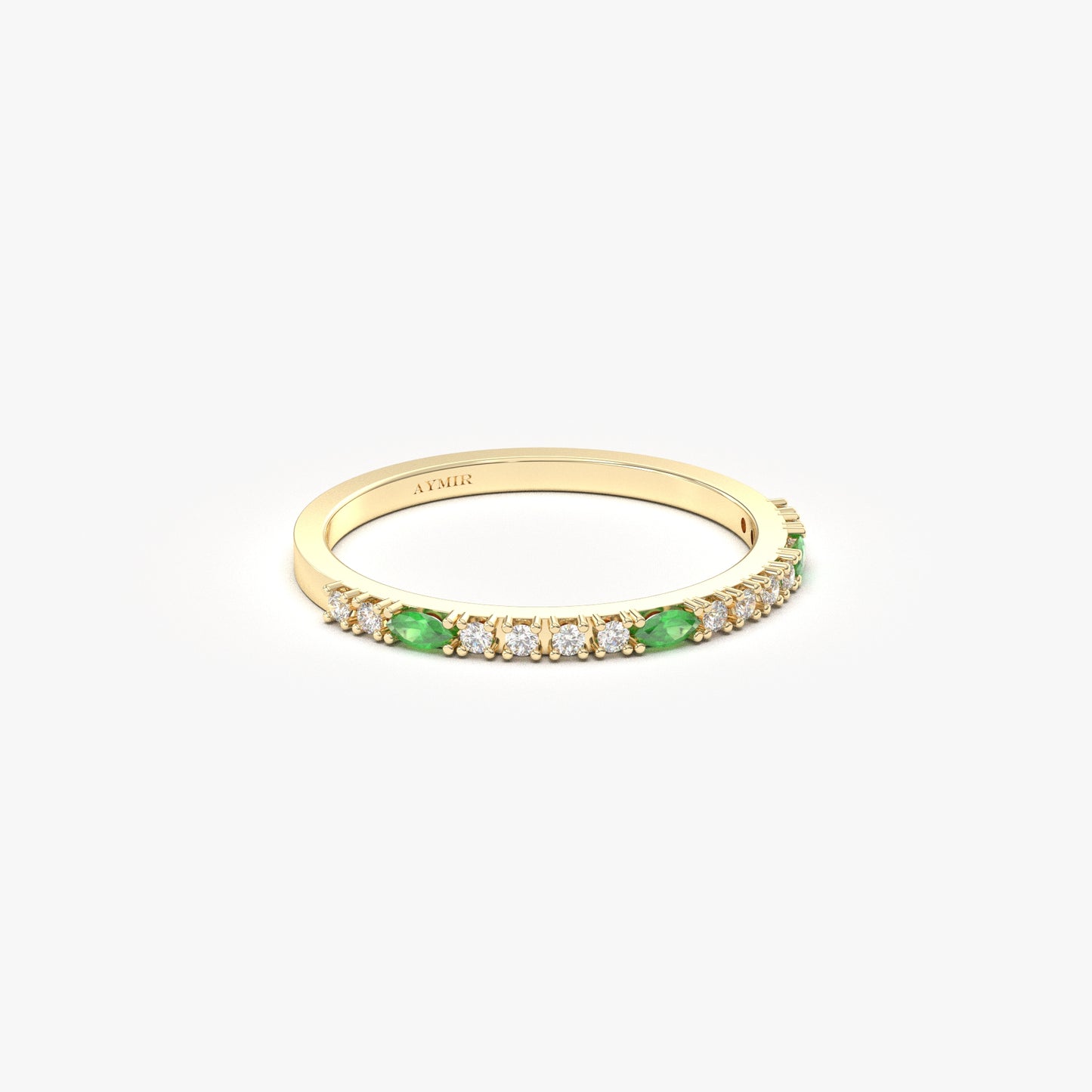 18K Gold Marquise Cut Emerald and Cz Ring - 2S243EME