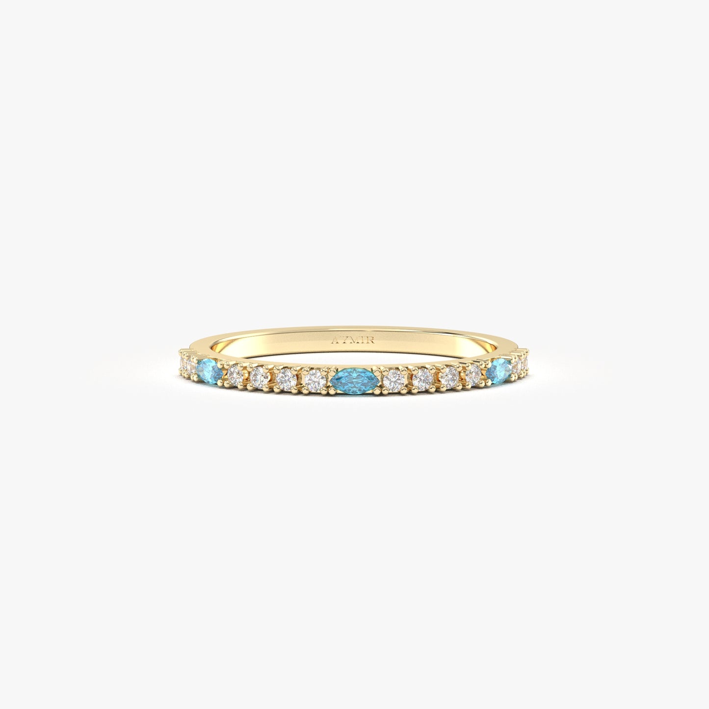 10K Gold Sky Blue Marquise Wedding Cz Band - 2S243SKY