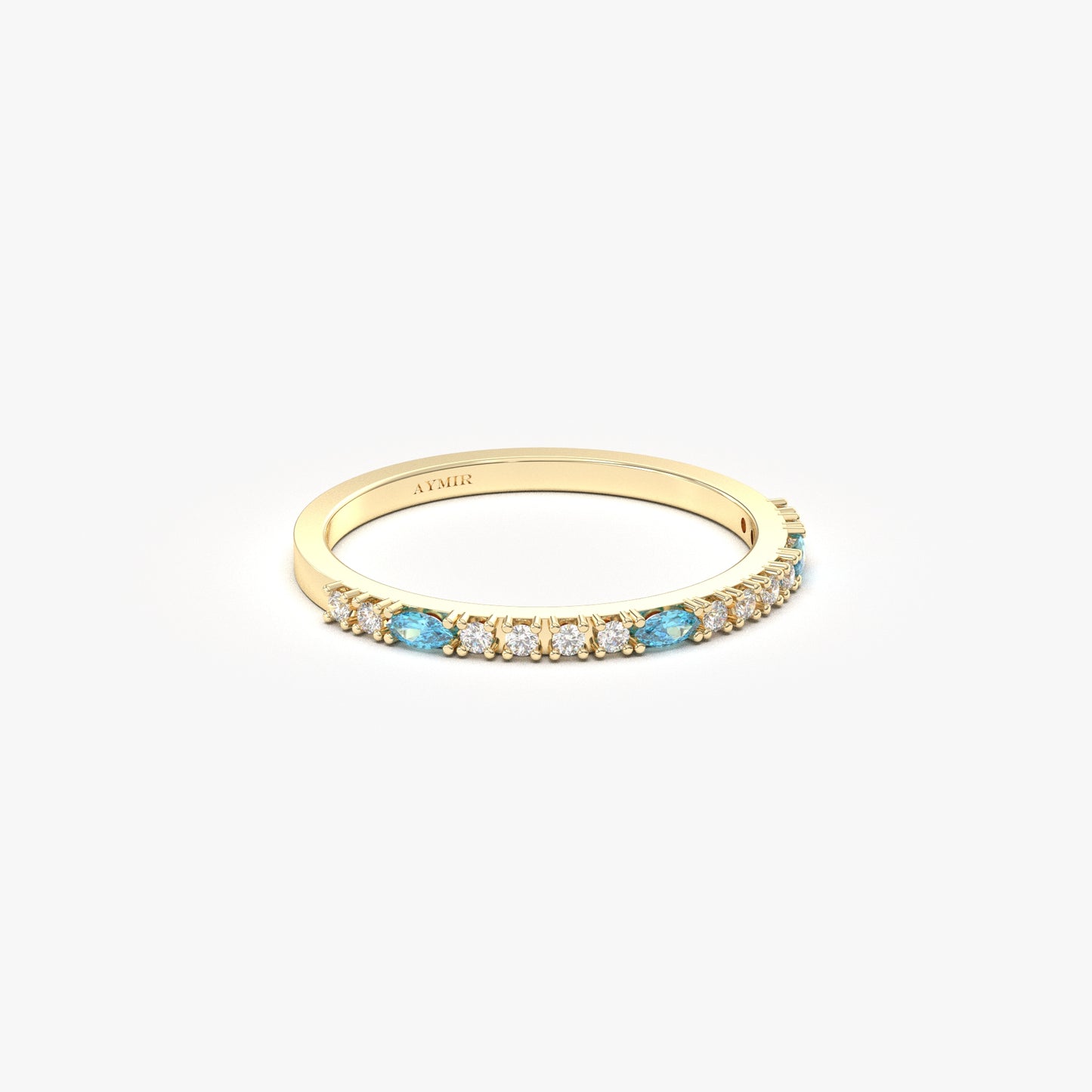 14K Gold Sky Blue Marquise Wedding Diamond Band - 2S243SKY