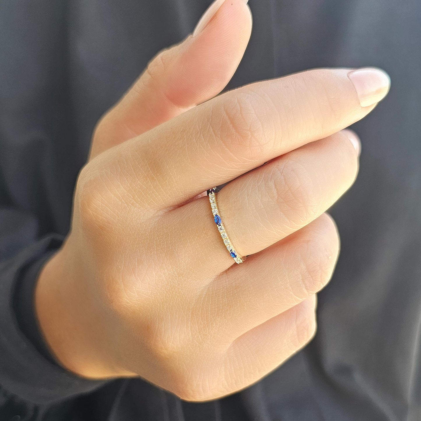 18K Gold Marquise Cut Sapphire and Cz Ring - 2S243SAP