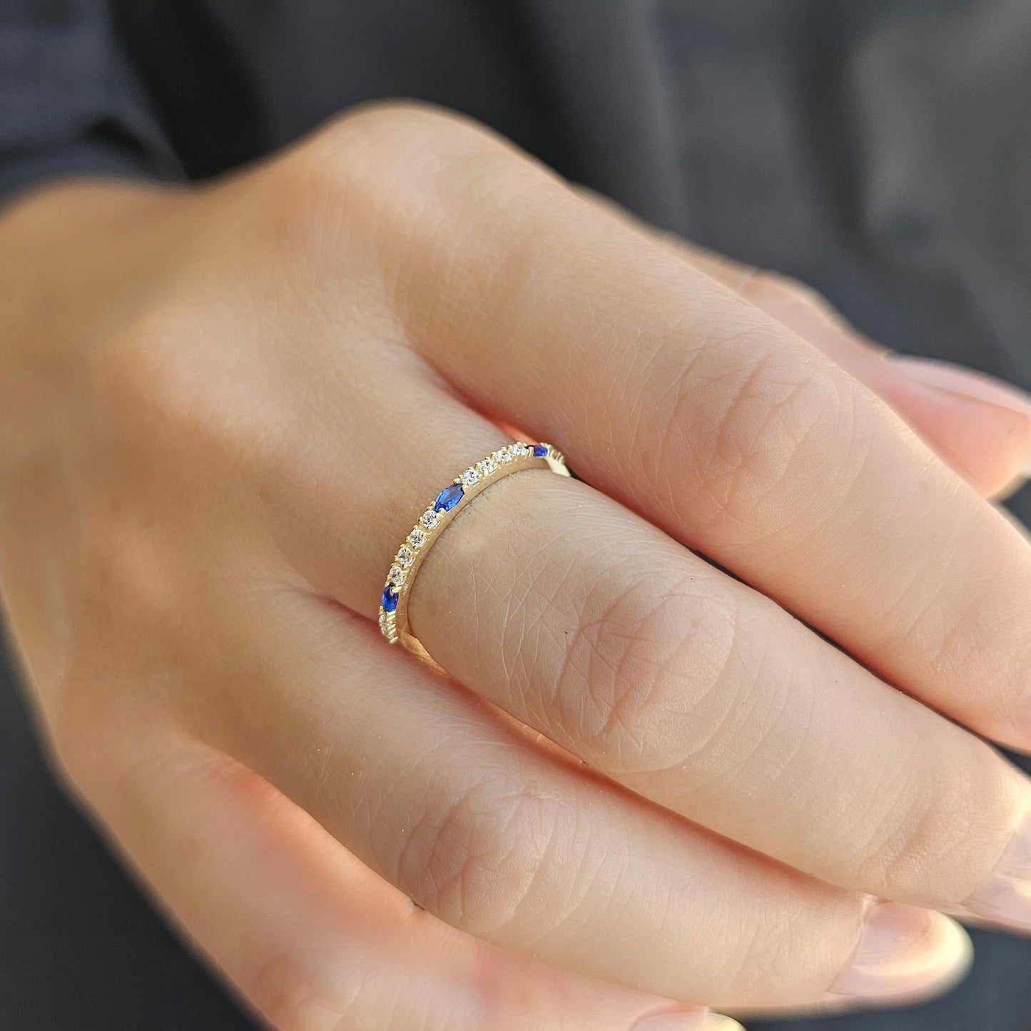 18K Gold Marquise Cut Sapphire and Cz Ring - 2S243SAP