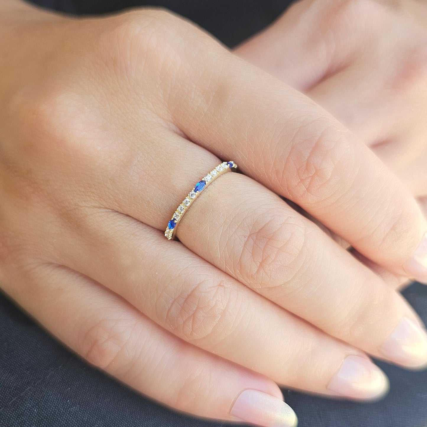 18K Gold Marquise Cut Sapphire and Cz Ring - 2S243SAP