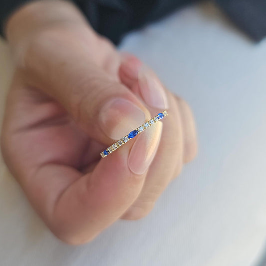 18K Gold Marquise Cut Sapphire and Cz Ring - 2S243SAP