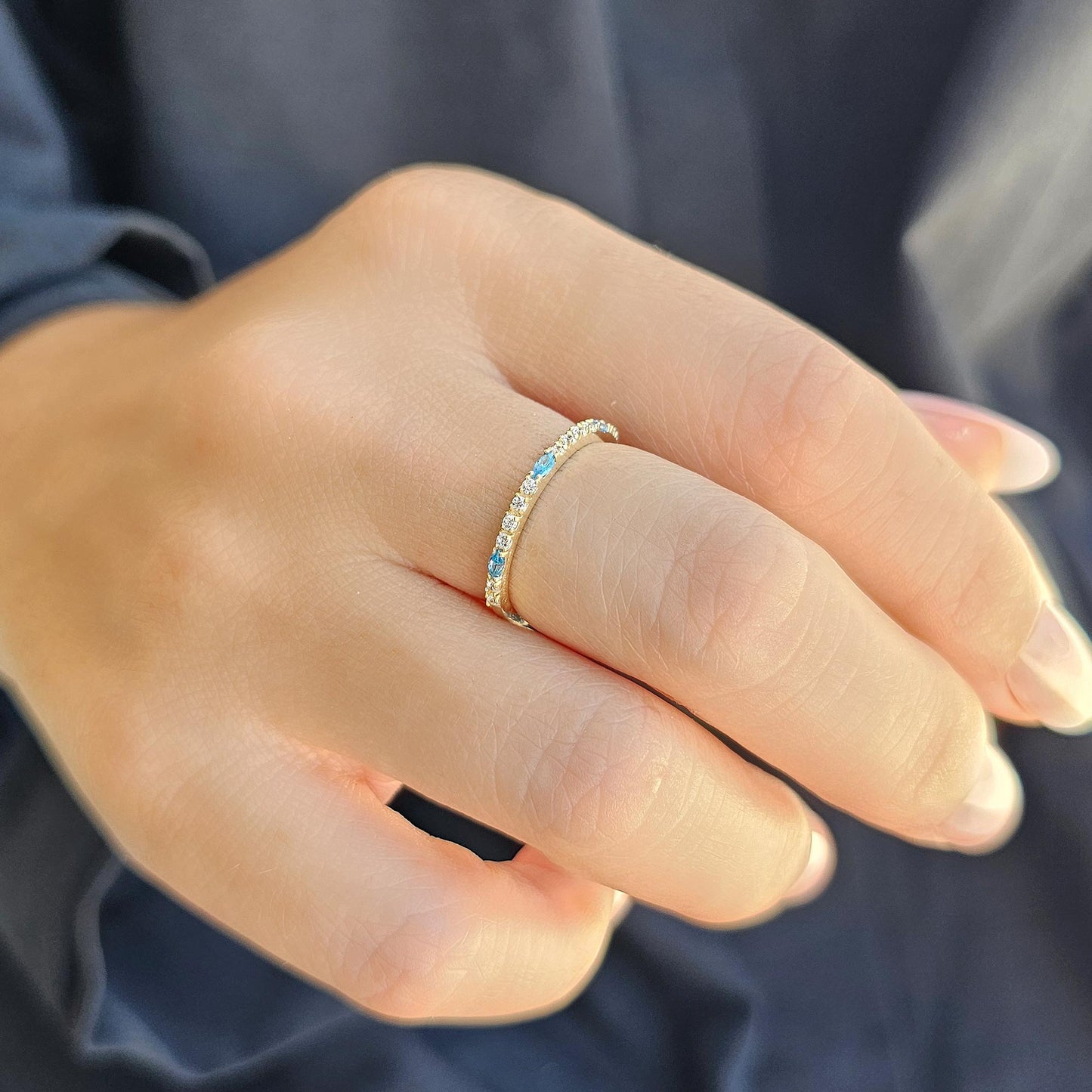 14K Gold Sky Blue Marquise Wedding Diamond Band - 2S243SKY