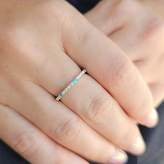 18K Gold Sky Blue Marquise Wedding Cz Band - 2S243SKY