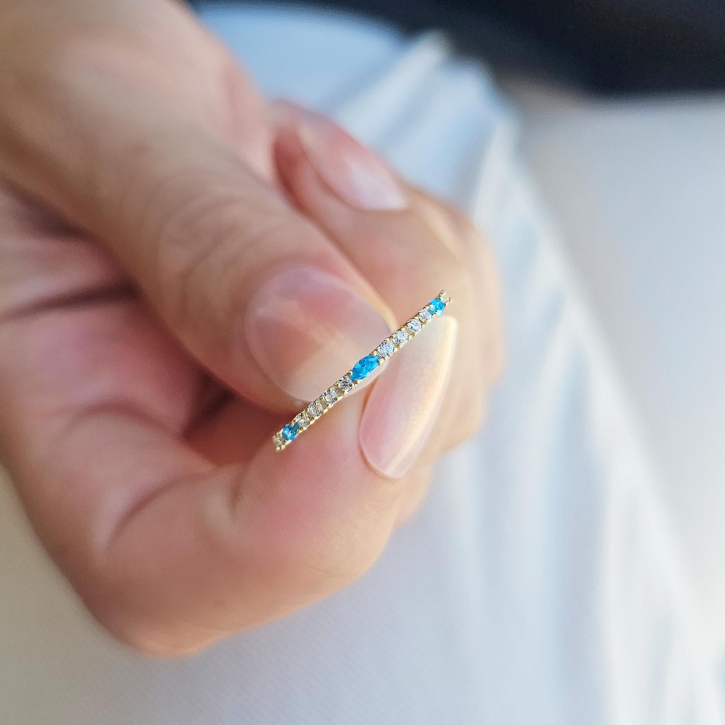 14K Gold Sky Blue Marquise Wedding Diamond Band - 2S243SKY