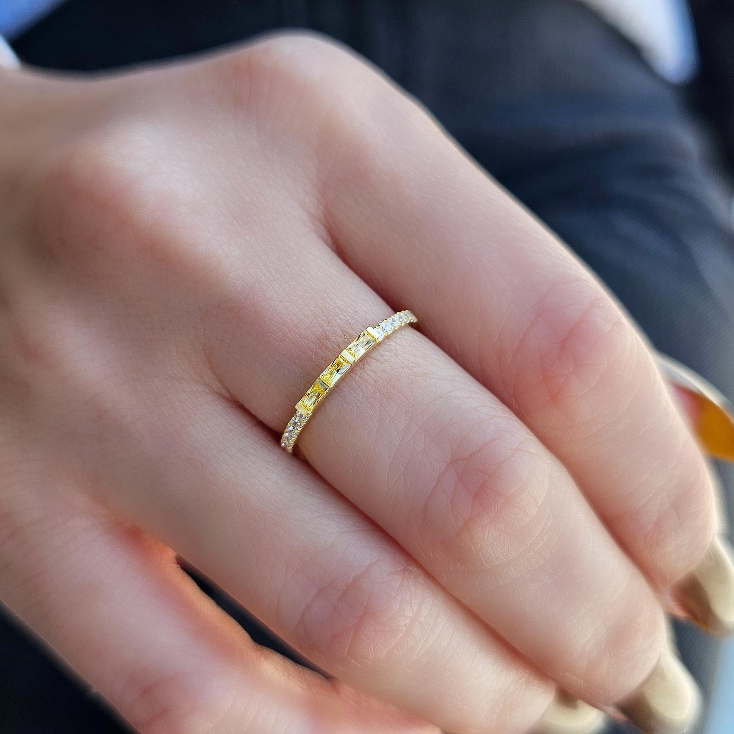 18K Gold Baguette Cut Citrine and Cz Ring - 2S245CIT