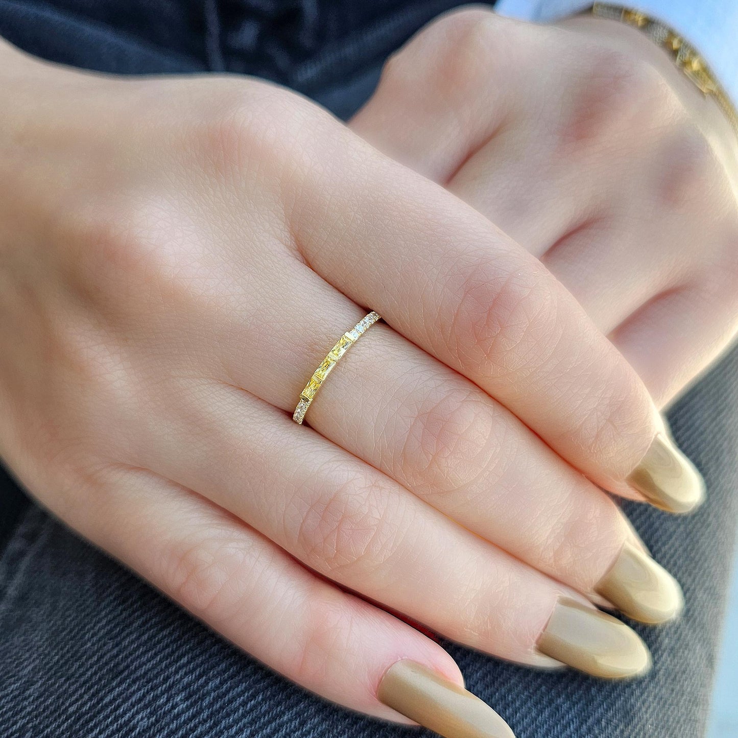18K Gold Baguette Cut Citrine and Cz Ring - 2S245CIT
