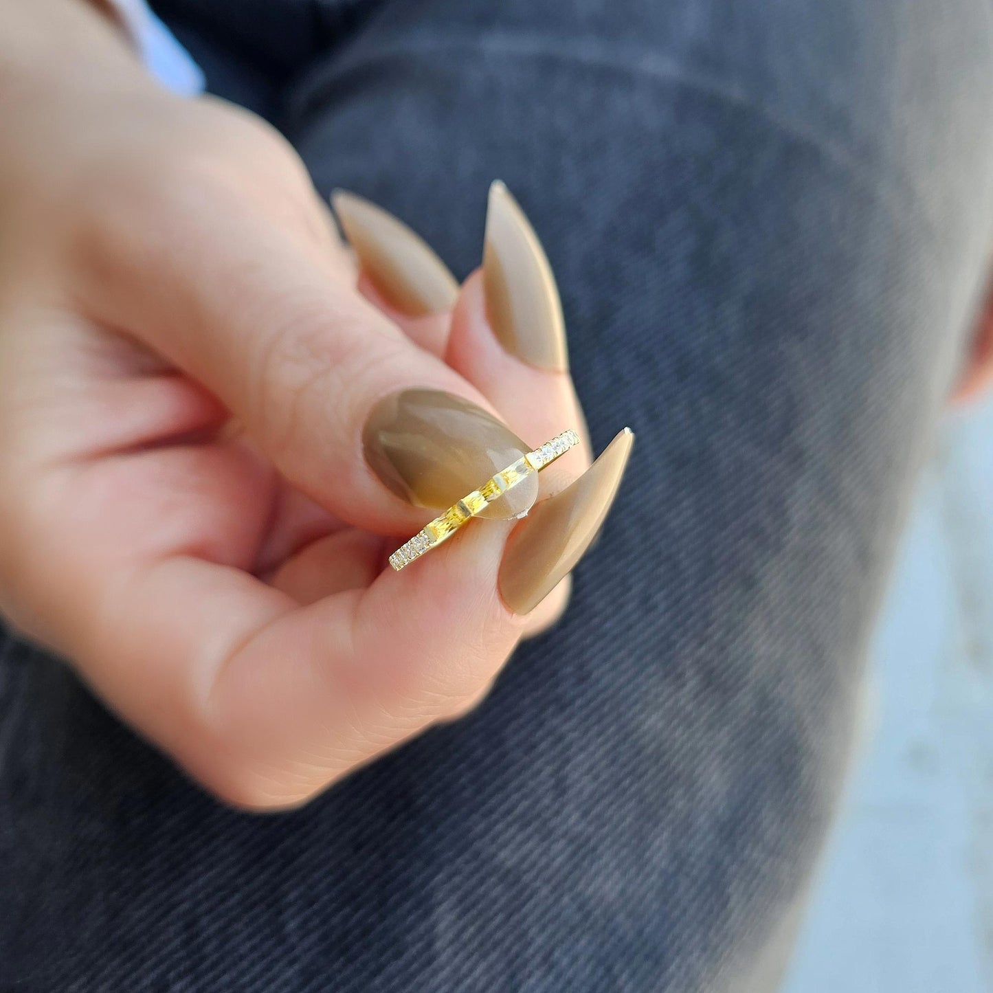 18K Gold Baguette Cut Citrine and Cz Ring - 2S245CIT