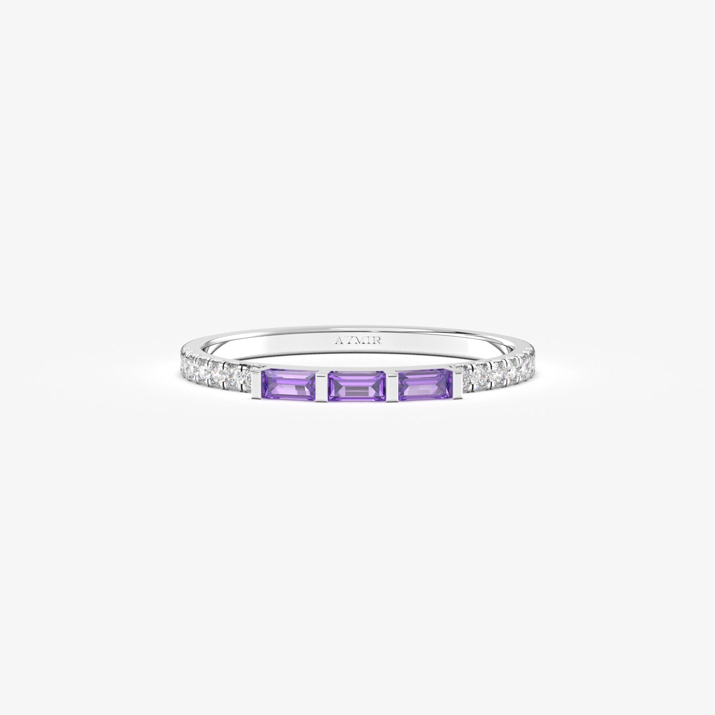 10K Gold Dainty Baguette Amethyst and Cz Ring - 2S245AME