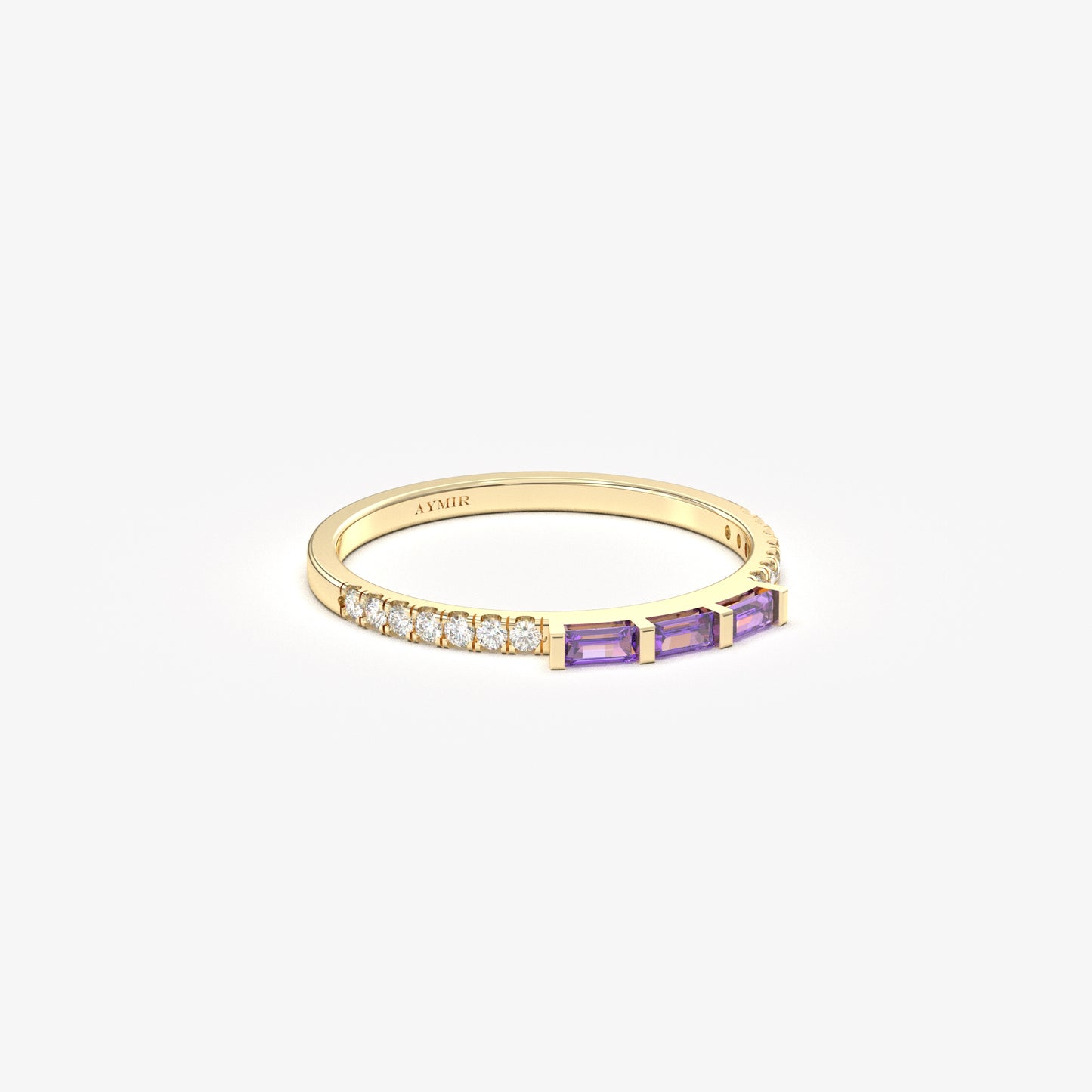 10K Gold Dainty Baguette Amethyst and Diamond Ring - 2S245AME