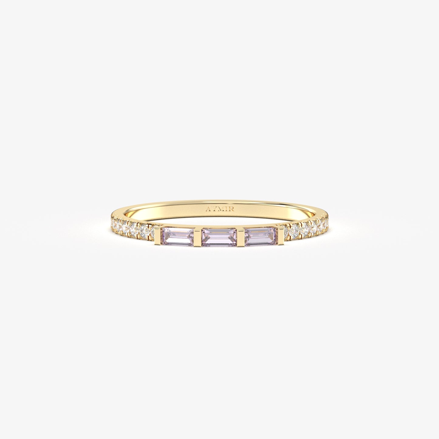 18K Gold Baguette Cut Lavender and Cz Ring - 2S245LAV
