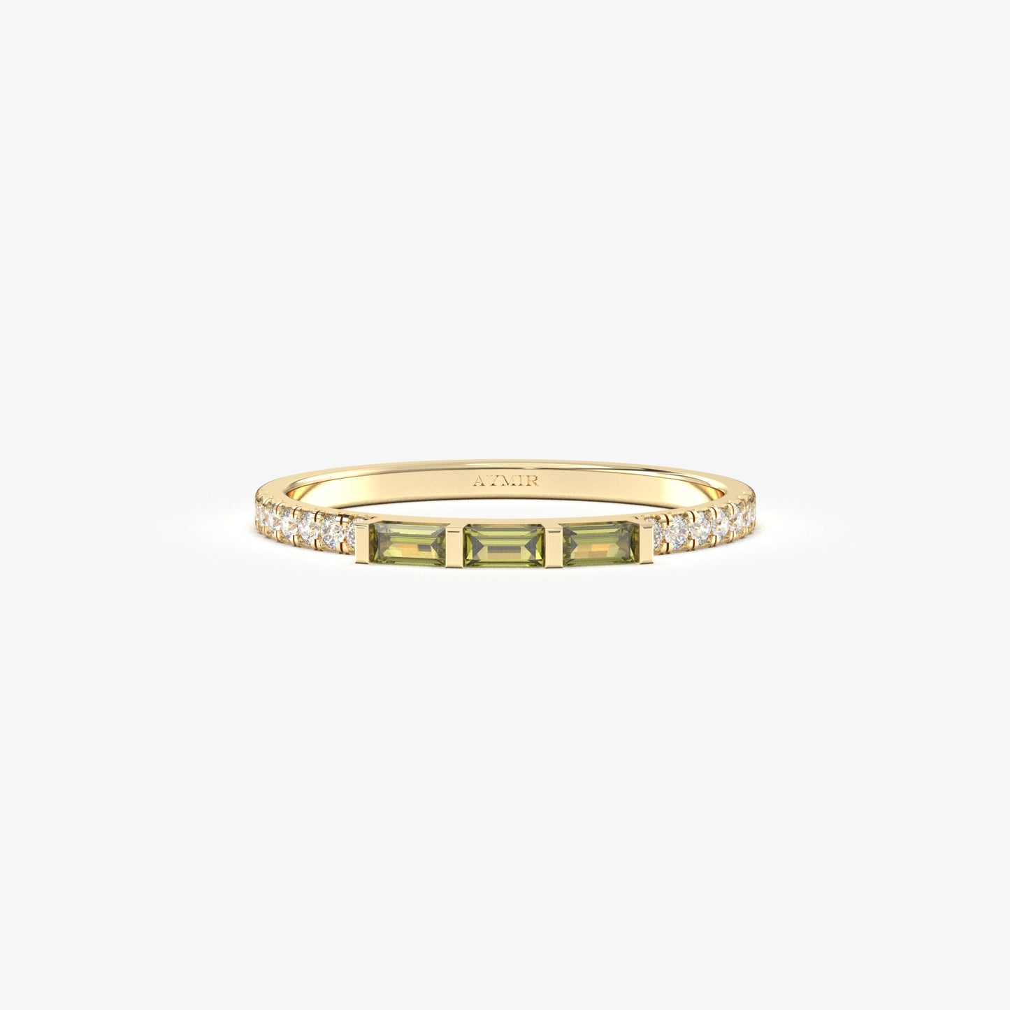 18K Gold Baguette Cut Peridot and Cz Ring - 2S245PER
