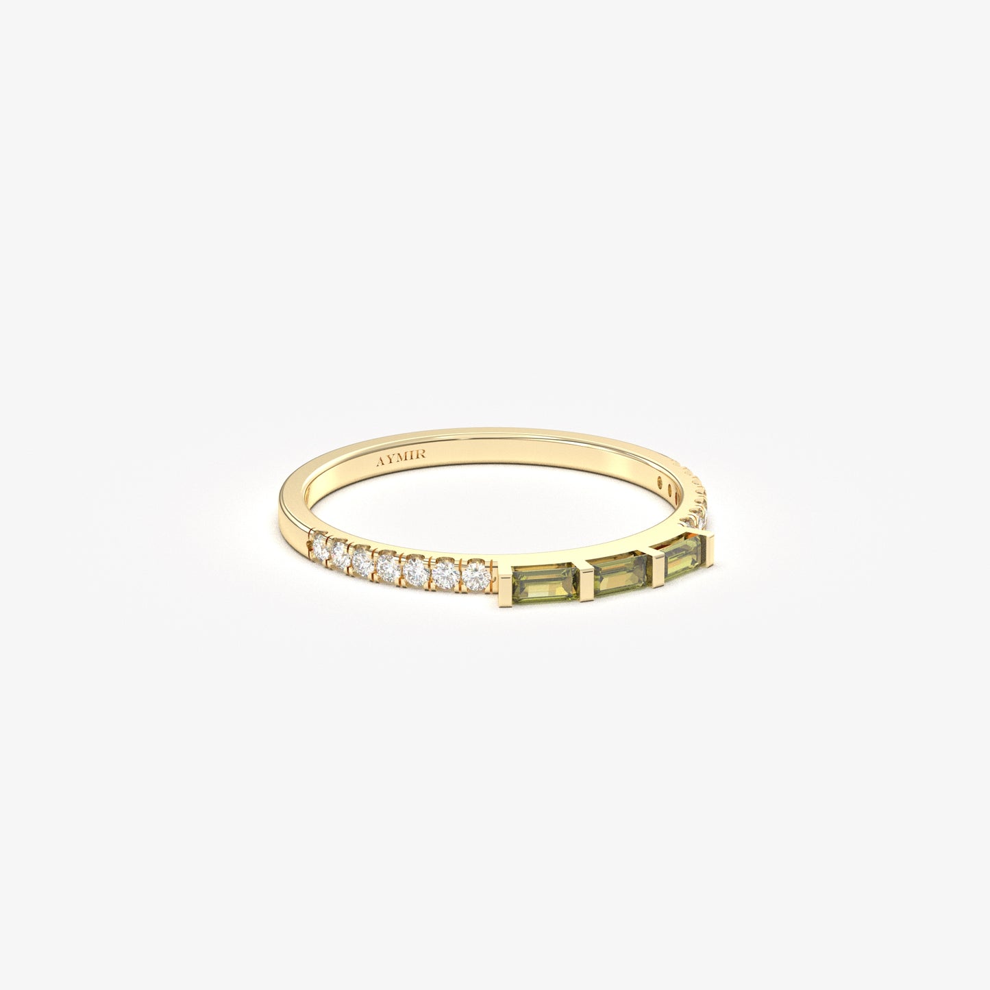 18K Gold Baguette Cut Peridot and Cz Ring - 2S245PER