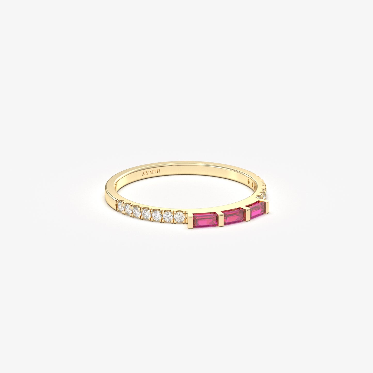 18K Gold Baguette Cut Ruby and Cz Ring - 2S245RBY