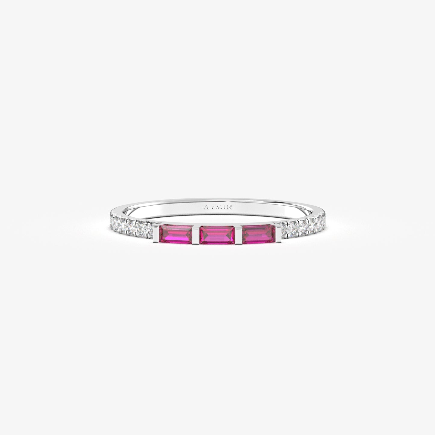 18K Gold Baguette Cut Ruby and Cz Ring - 2S245RBY
