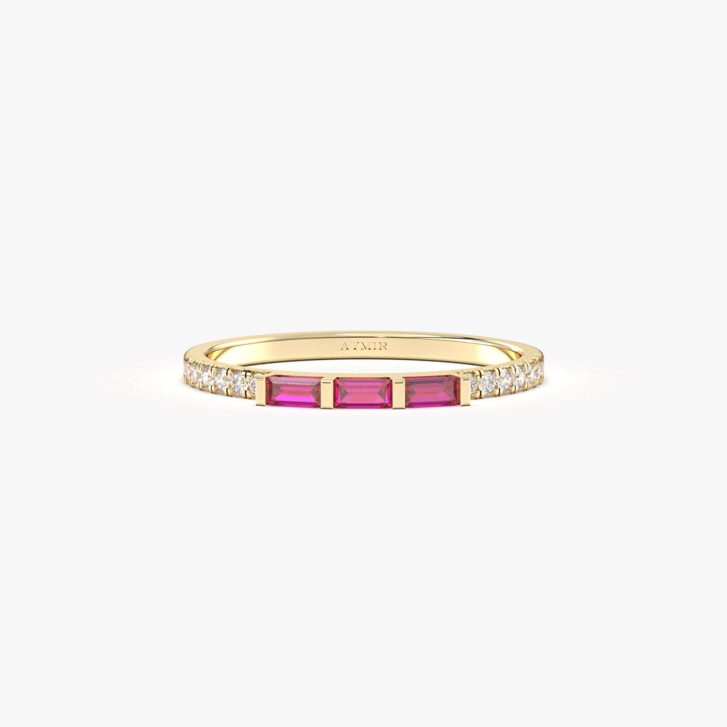 18K Gold Baguette Cut Ruby and Cz Ring - 2S245RBY