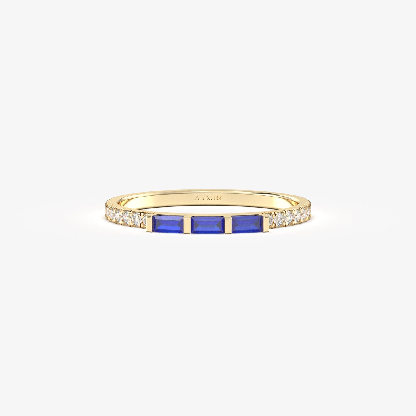 18K Gold Baguette Cut Sapphire and Cz Ring - 2S245SAP