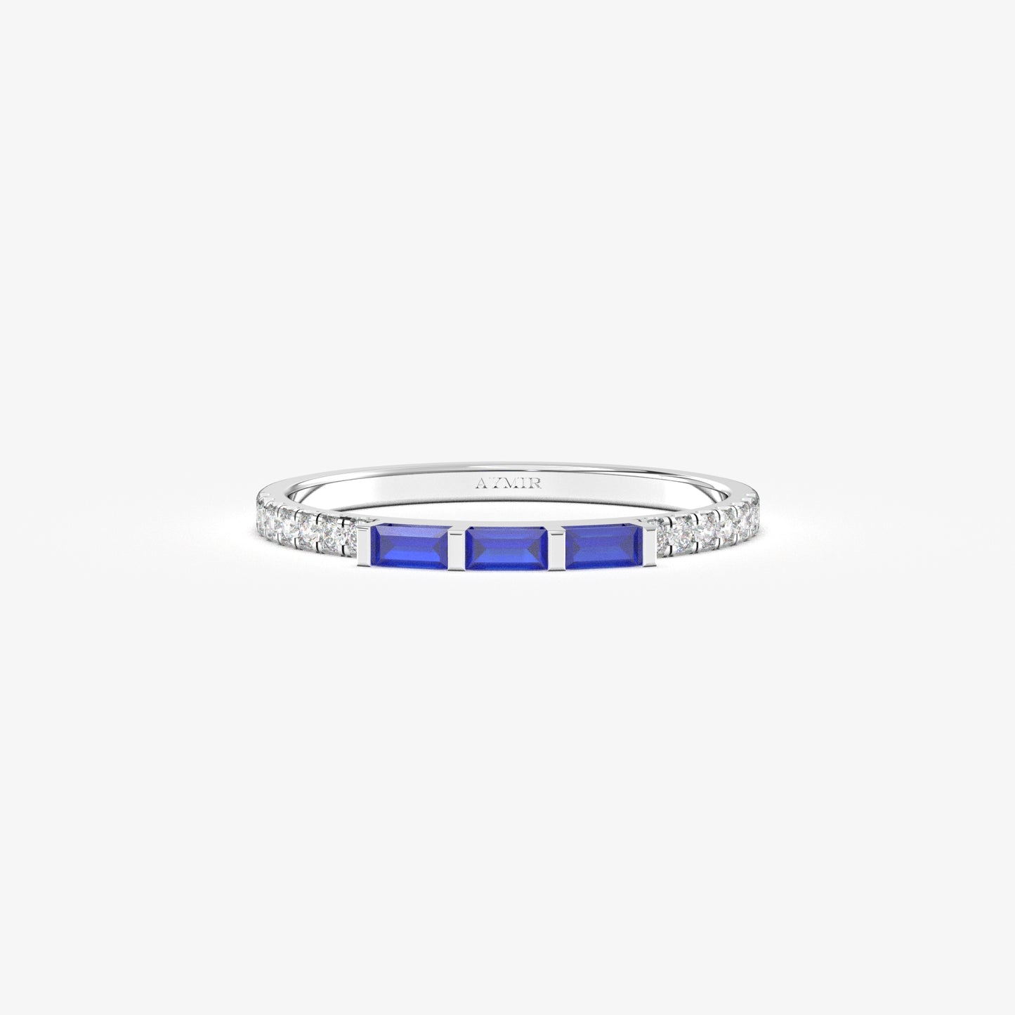 18K Gold Baguette Cut Sapphire and Cz Ring - 2S245SAP