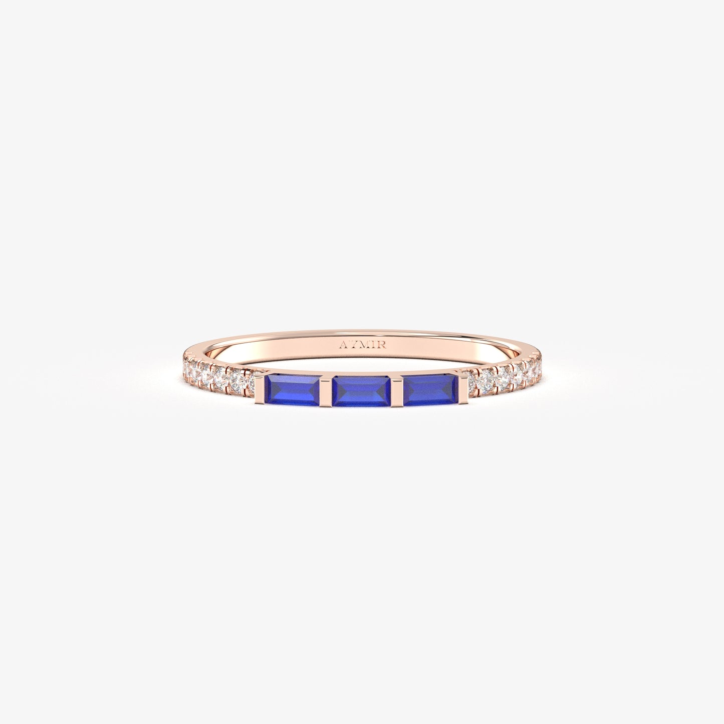 18K Gold Baguette Cut Sapphire and Cz Ring - 2S245SAP