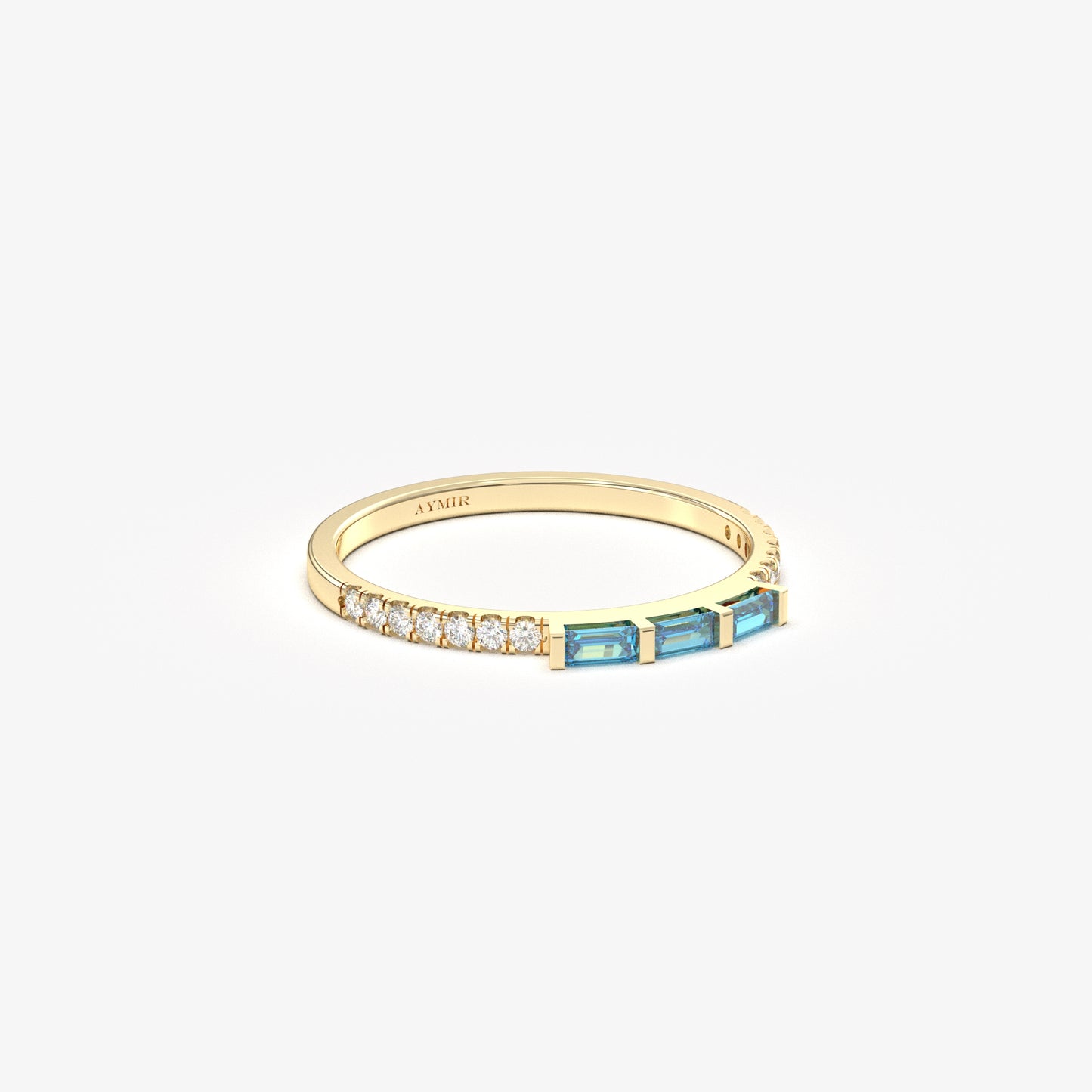 18K Gold Baguette Cut Sky Blue and Cz Ring - 2S245SKY