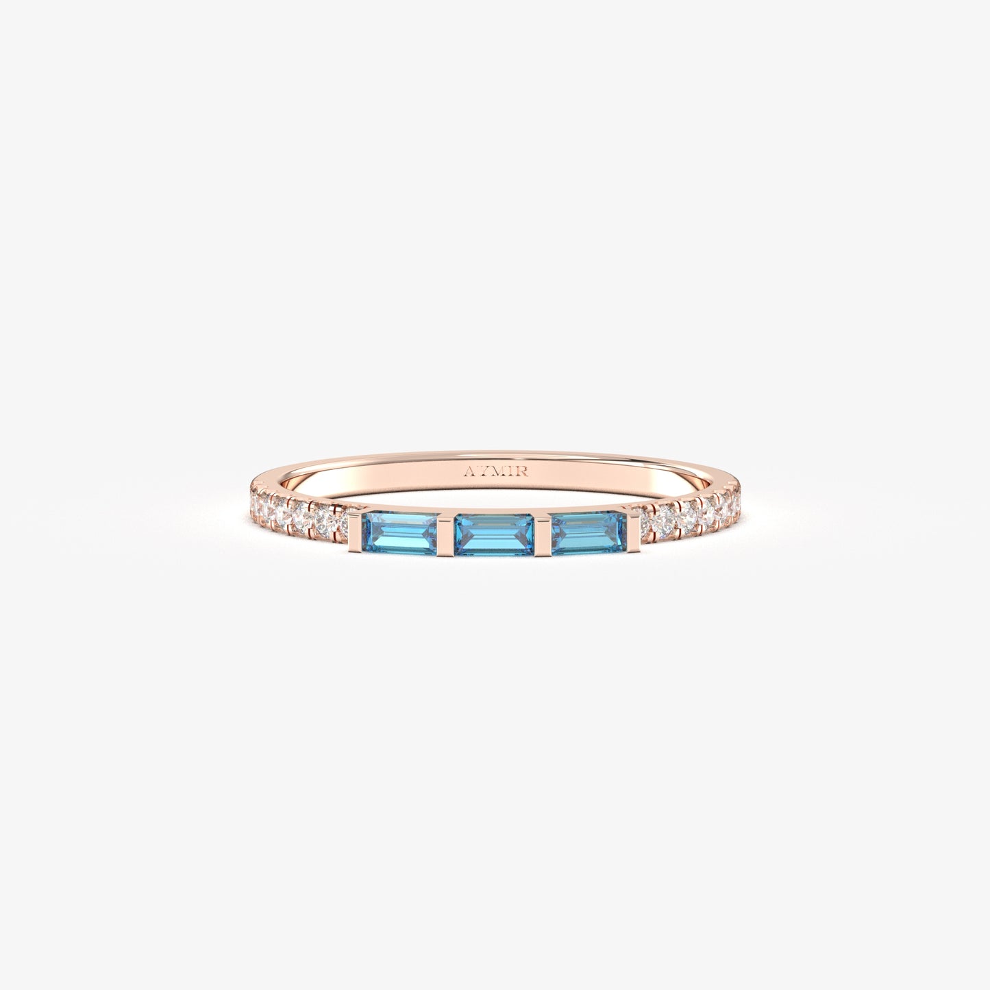 18K Gold Baguette Cut Sky Blue and Cz Ring - 2S245SKY