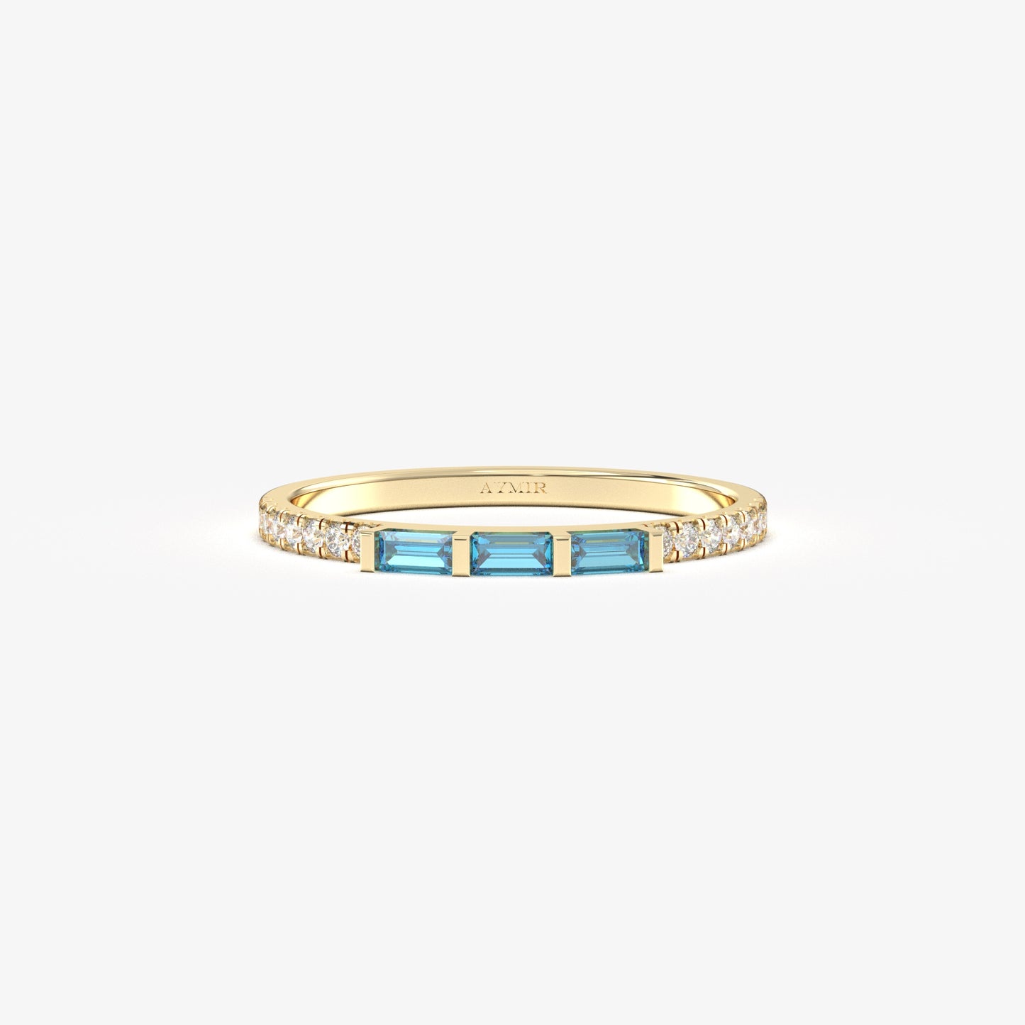 18K Gold Baguette Cut Sky Blue and Cz Ring - 2S245SKY