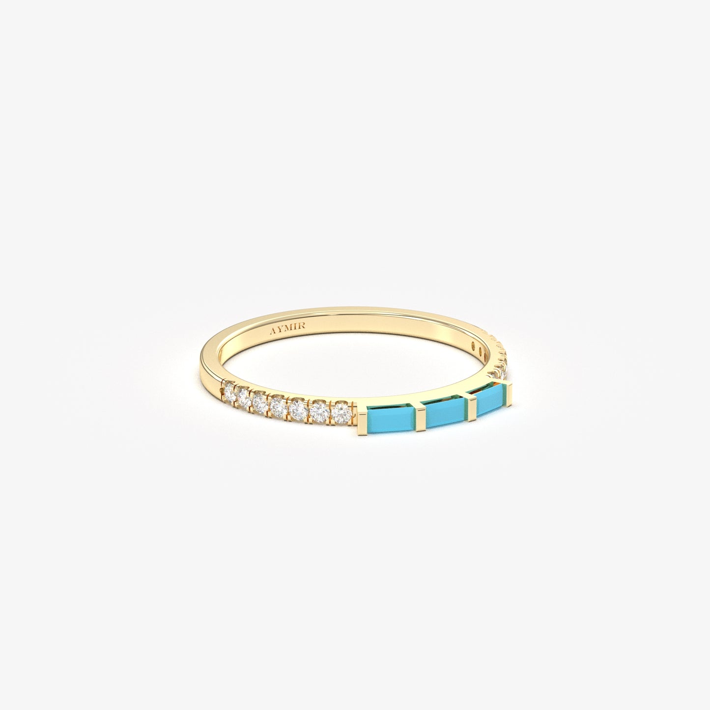 18K Gold Turquoise and Cz Ring - 2S245TURQ