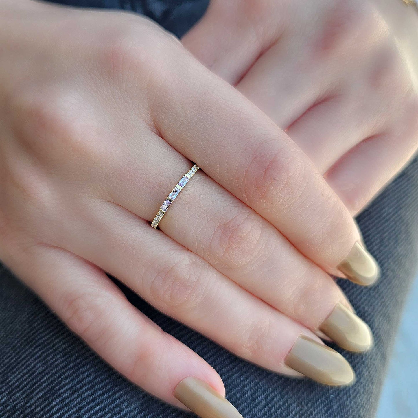 18K Gold Baguette Cut Lavender and Cz Ring - 2S245LAV