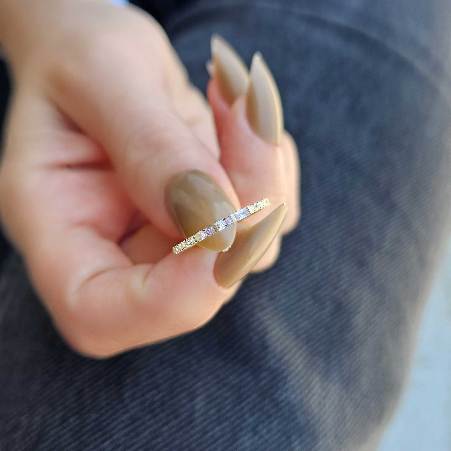 18K Gold Baguette Cut Lavender and Cz Ring - 2S245LAV