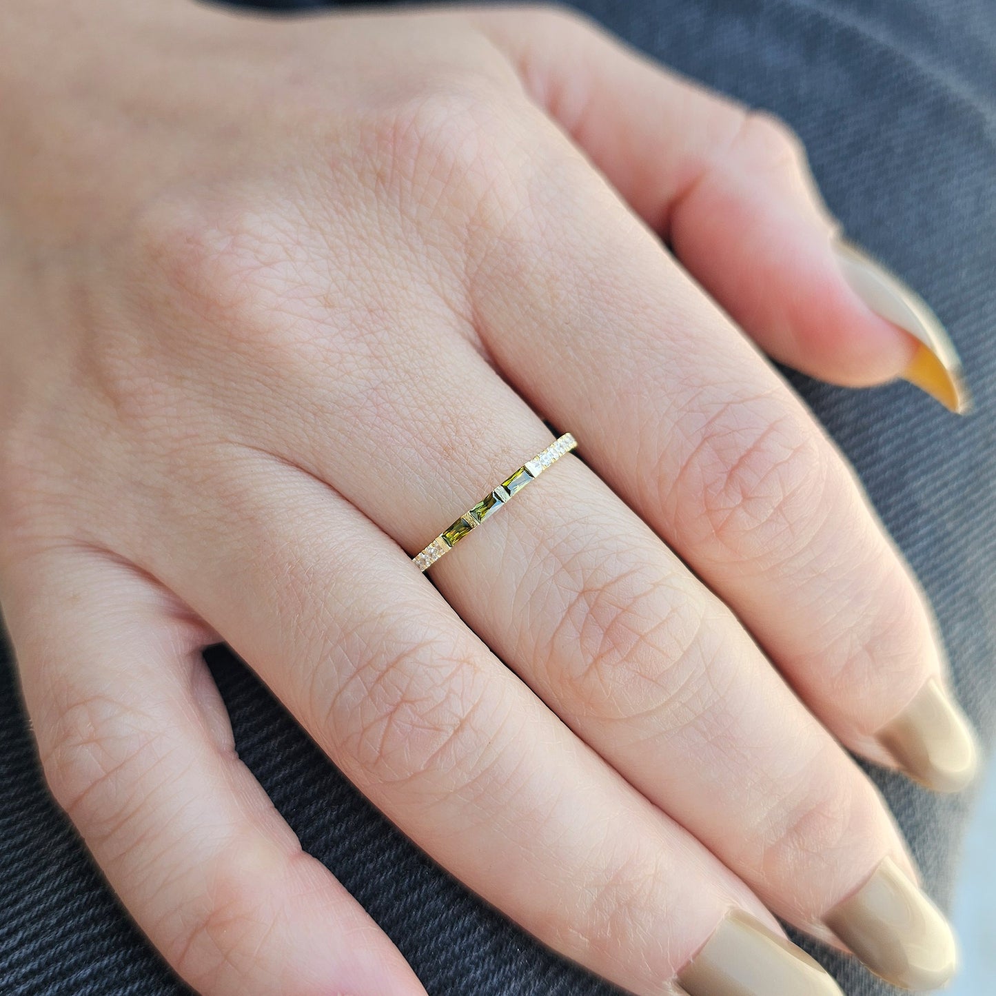 18K Gold Baguette Cut Peridot and Cz Ring - 2S245PER