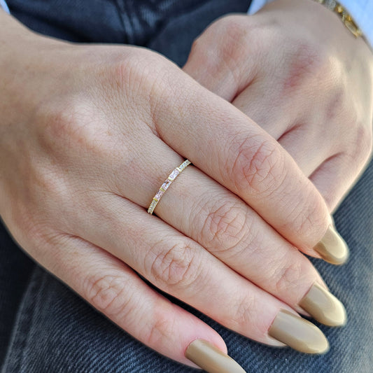 18K Gold Baguette Cut Pink and Cz Ring - 2S245PNK