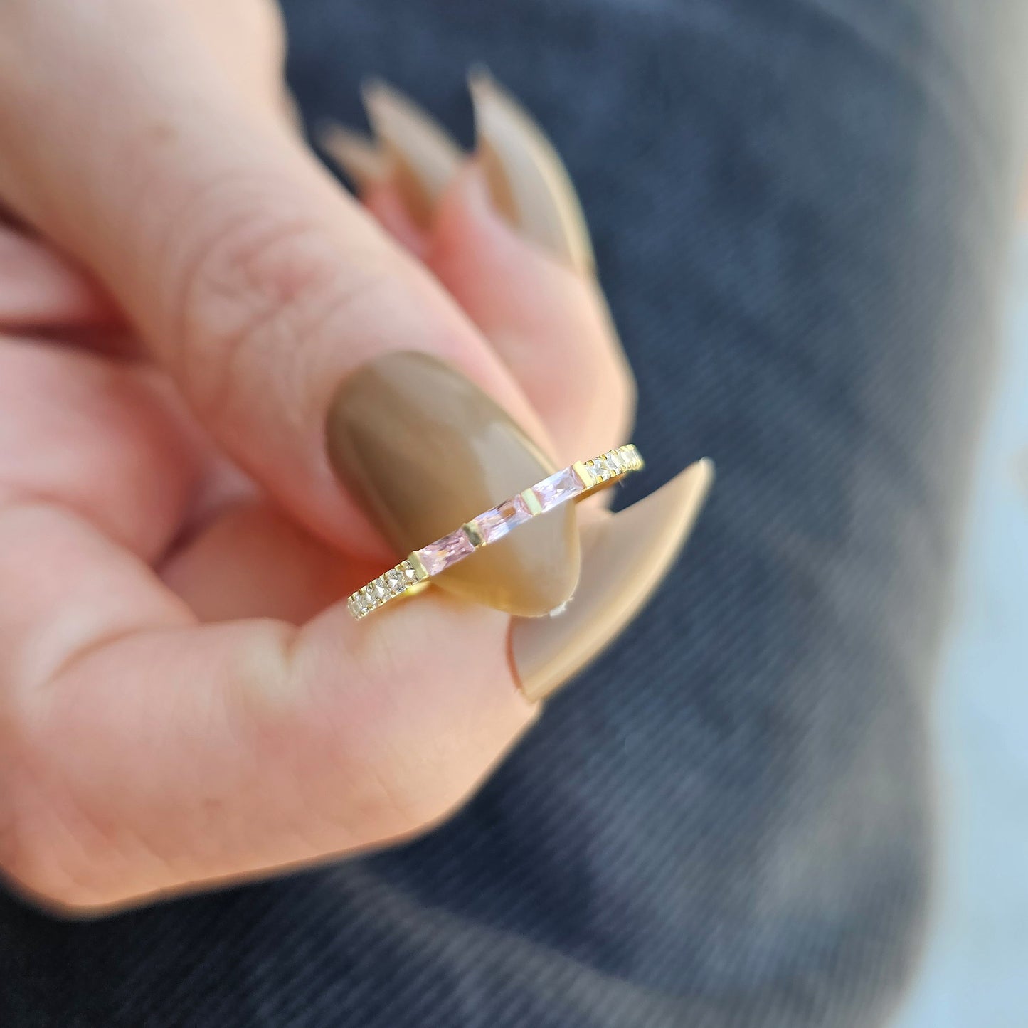 18K Gold Baguette Cut Pink and Cz Ring - 2S245PNK