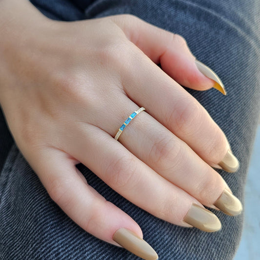 18K Gold Baguette Cut Sky Blue and Cz Ring - 2S245SKY