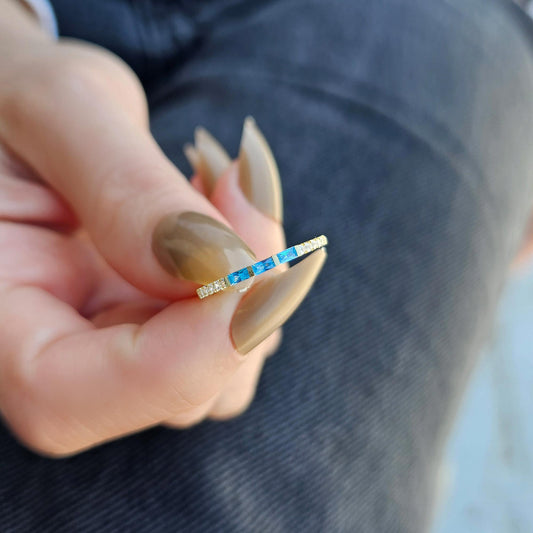 18K Gold Baguette Cut Sky Blue and Diamond Ring - 2S245SKY