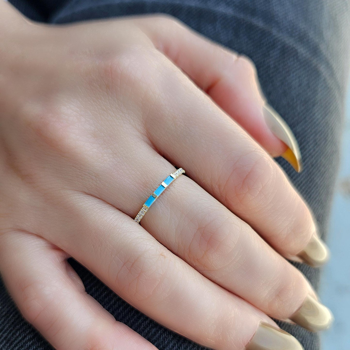 18K Gold Turquoise and Cz Ring - 2S245TURQ