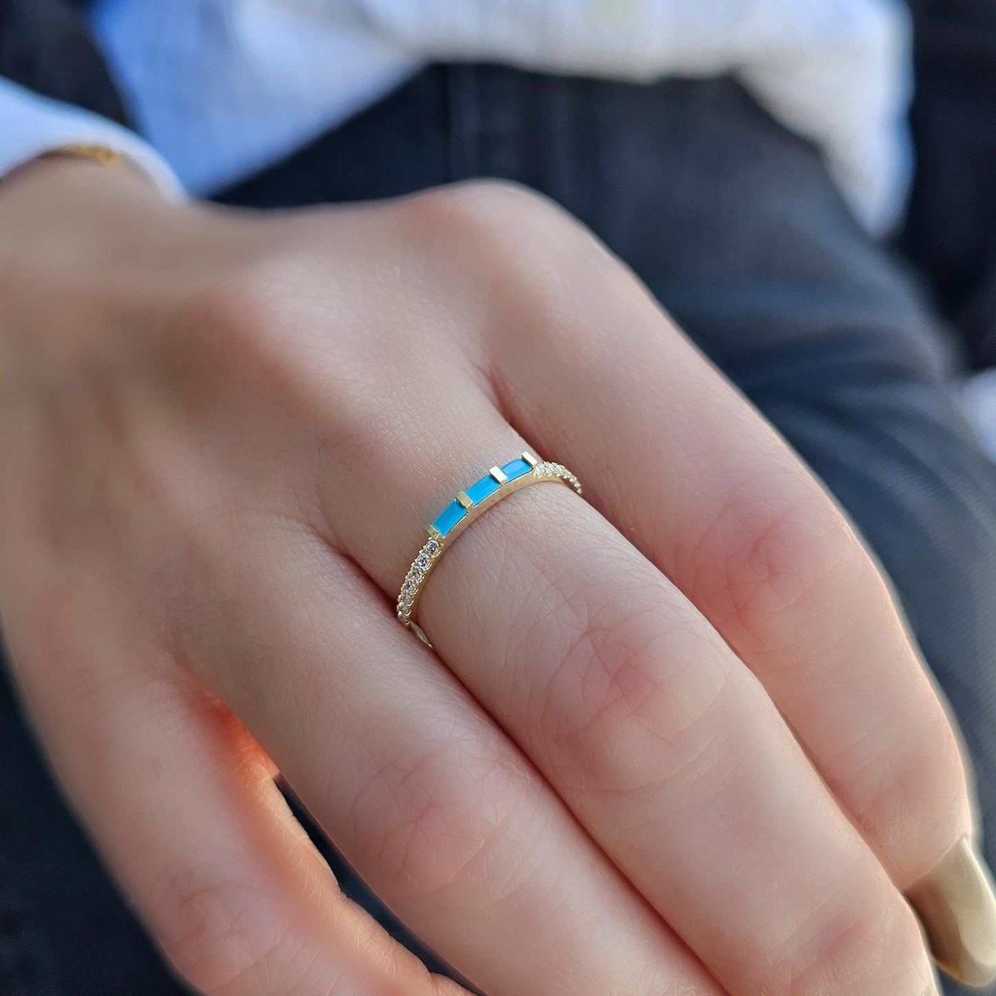 18K Gold Turquoise and Cz Ring - 2S245TURQ