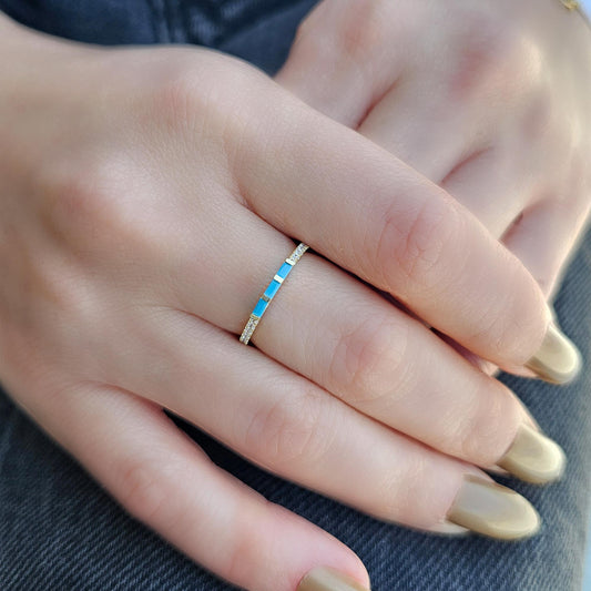 18K Gold Turquoise and Cz Ring - 2S245TURQ