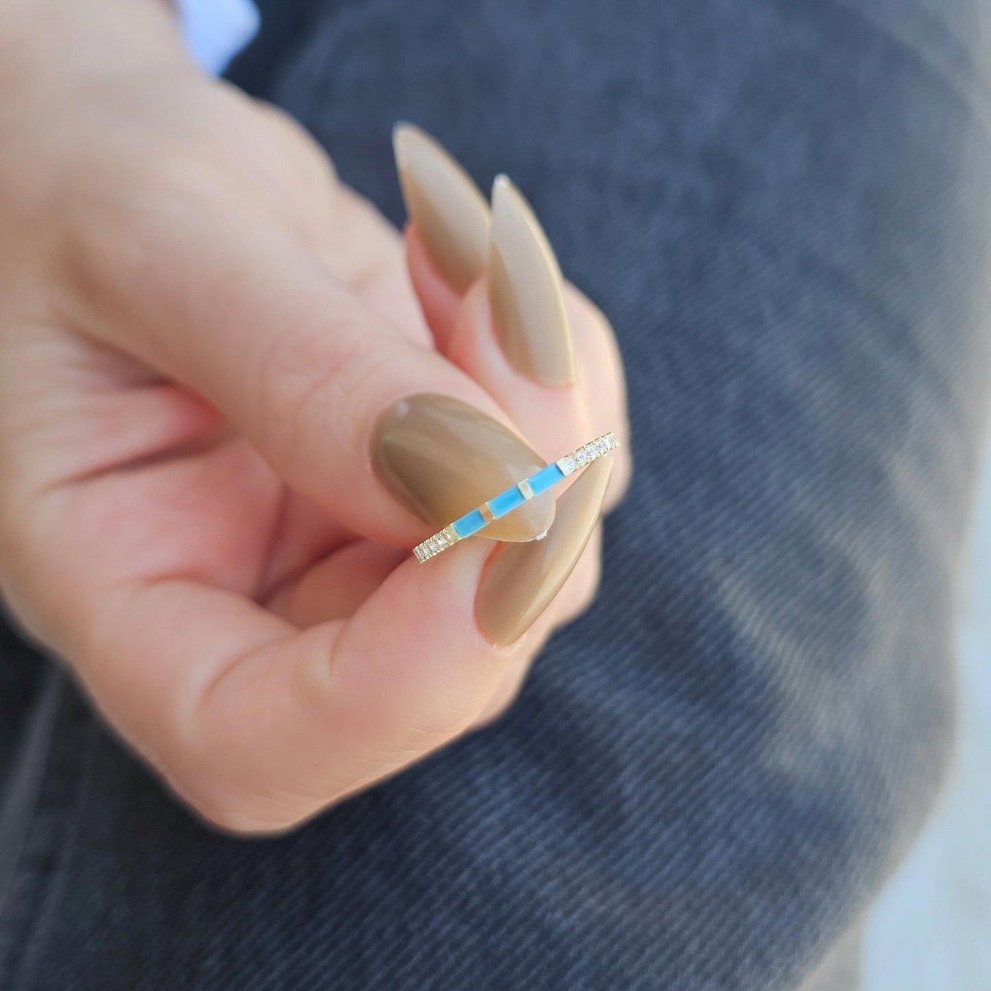 18K Gold Turquoise and Cz Ring - 2S245TURQ