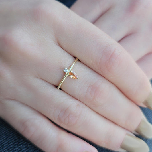 18K Gold Pear Champagne and Cz Ring - 2S294CHAMP