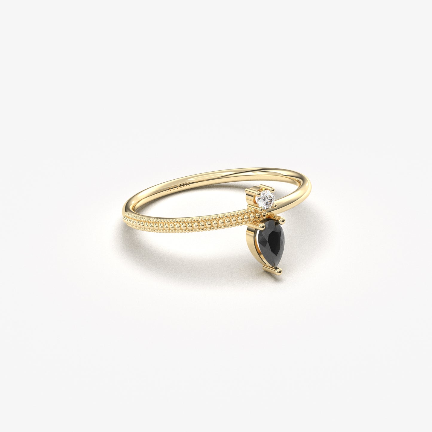 10K Gold Dainty Pear Black Onyx and Diamond Ring - 2S294BLK